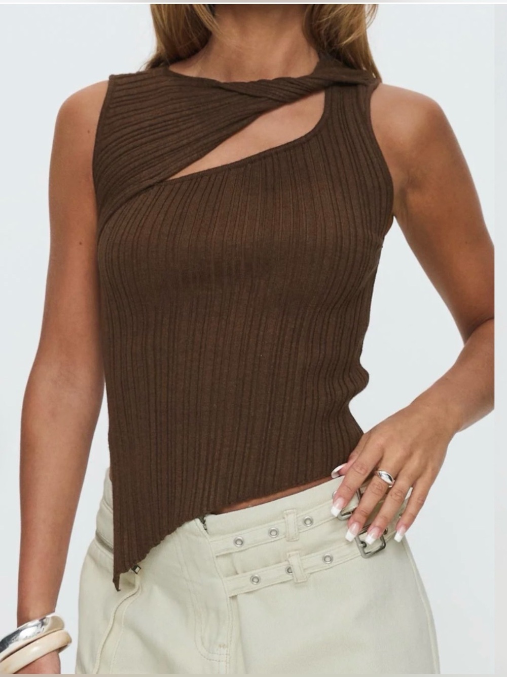 WINDSOR Brown Cut Out Knit Top - Women’s Size Small
